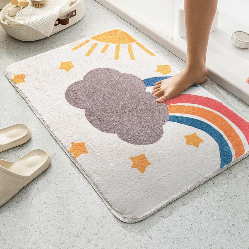 Cute Animal Cashmere Bathroom Floor Mat Bathroom Non-slip Absorbent Mat Entry Door Mat Easy To Clean Carpet
