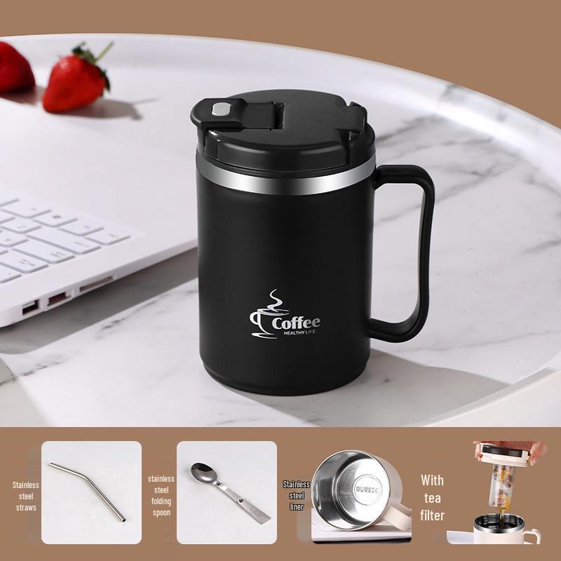Stainless Steel Mug with Lid & Spoon - Perfect for Coffee, Tea, or Travel