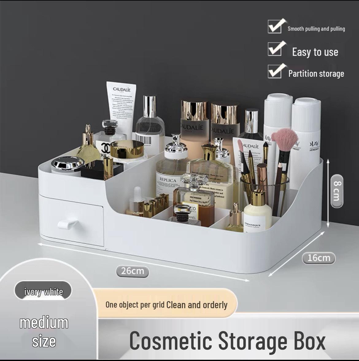 

Велика коробка-органайзер для косметики з висувним ящиком: Догляд за шкірою, Губна помада та Настільний органайзер