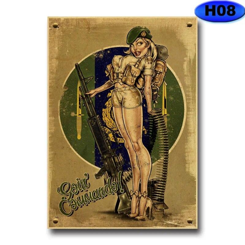 Vintage Pin Up Girl Poster Kraft Paper Posters and Prints Home Decor Painting Bar Cafe Hotel Living Room Decoration Wall Sticker