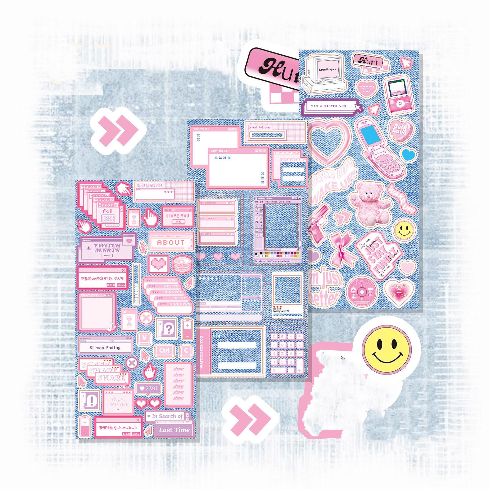 

3 шт. Y2K винтажные джинсовые милые блестящие наклейки из материала Blingbling Kawaii Girl Scrapbook Notebook Kpop фотокарта DIY Decor