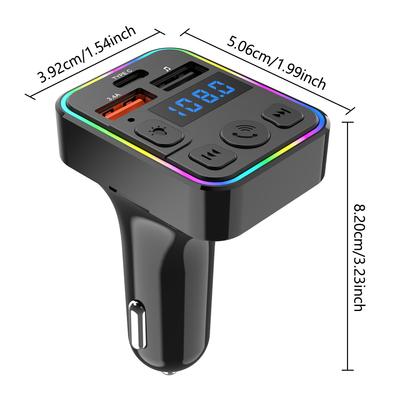 Wireless FM Transmitter Dual USB Type C Car Charger Phone Charging TF Card U Disk Music MP3 Player Wireless Hands Free Car Kit
