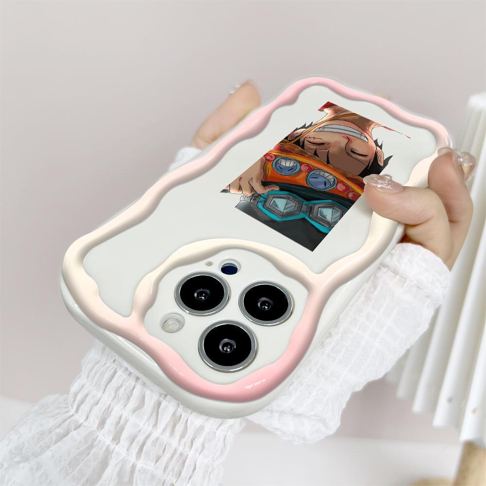 Kreslený vzor krémová textura pouzdro vlnitý okraj měkký silikonový kryt pouzdro na telefon pro iPhone Samsung Huawei Honor Xiaomi Redmi OPPO Realme Vivo Infinix