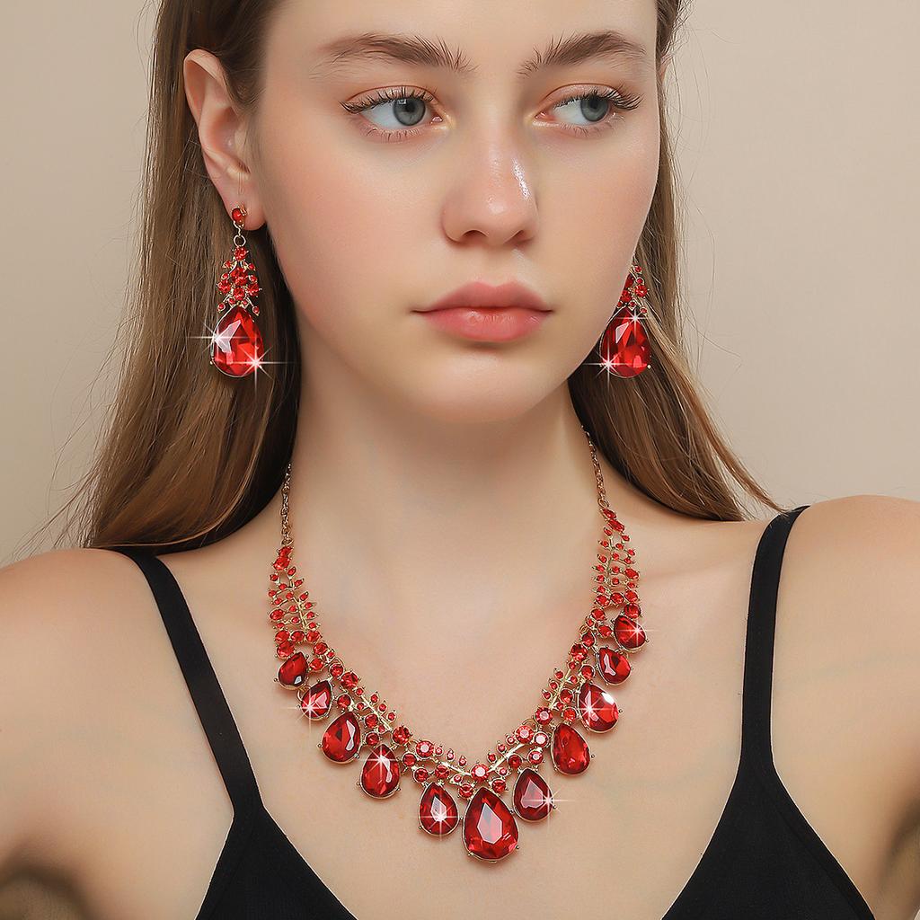 2026 European and American Inlaid Ruby Bridal Jewelry Set Fashionable Versatile Holiday Dating Senior