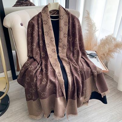 Spring And Summer Shawl With Four-Leaf Flower Imitation Cashmere Scarf High-End Fashion Long Scarf Shawl Versatile Scarf