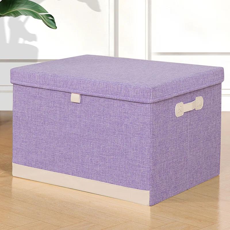 Cotton Linen Folding Storage Box with Lid Closet Drawer Clothes Books Toys Sundries Quilts Organizer Laundry Basket for Wardrobe