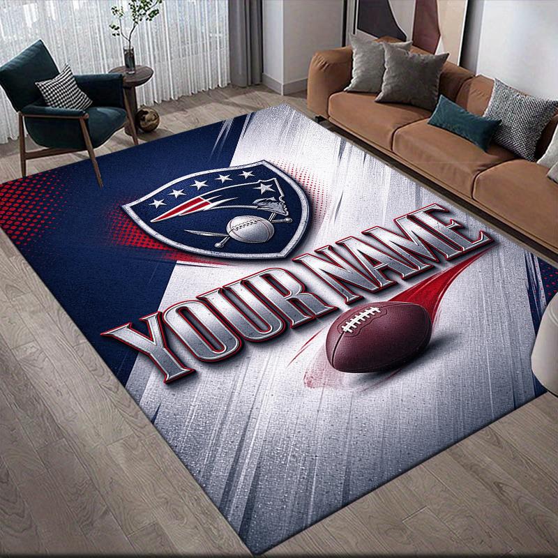 Individueller Name, New England Patriots Heim-Sofa-Dekoration für Wohnzimmer & Schlafzimmer, Rutschfeste Spiel-Flanell-Bodenmatte für Spielzimmer