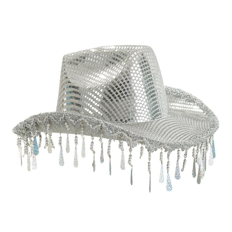 Glitter Party Hat Encrusted with Mirrored and Tassels for Women Party Wear Festival Holiday Bridal Hat Props