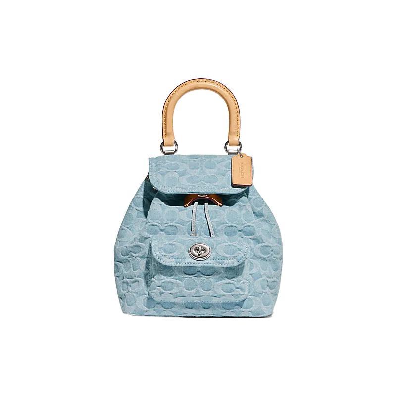 

COACH Riya 23 Solid Color Letter Logo Lock Classic Old Floral Fabric Backpack Backpack Medium Women s Blue синій