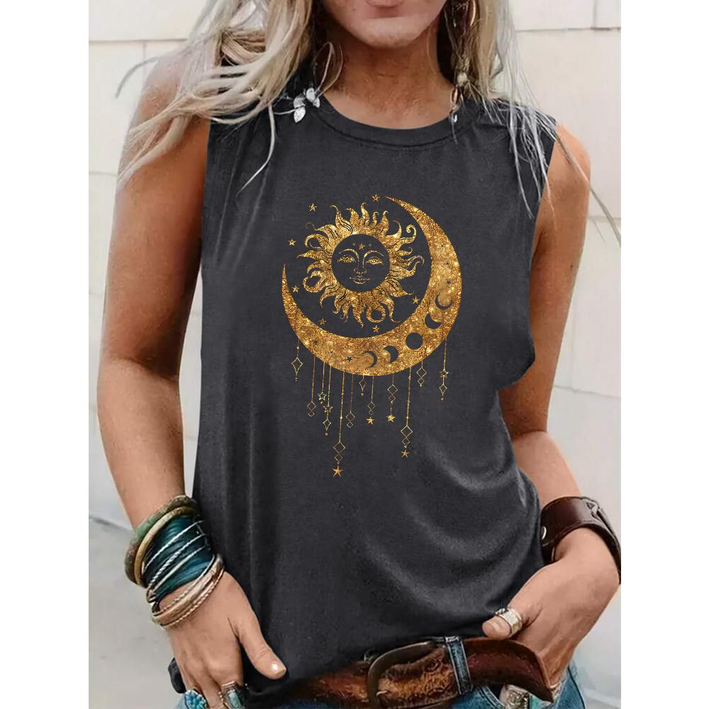 PLUS SIZE Printed Summer Women's Loose and Personalized Dream Catcher Mesh Printed Vest Top T-shirt Comfortable Sleeveless