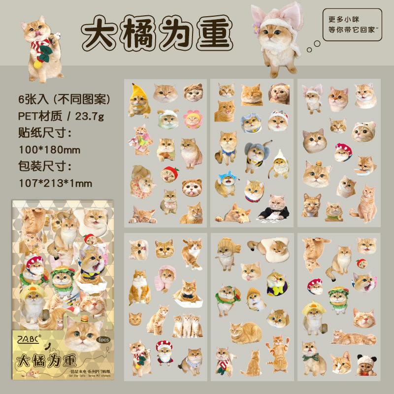 6 pcs Cute PET cat theme PET sticker bag handbag decoration stickers diy handbook material paper Scrapbooking Material