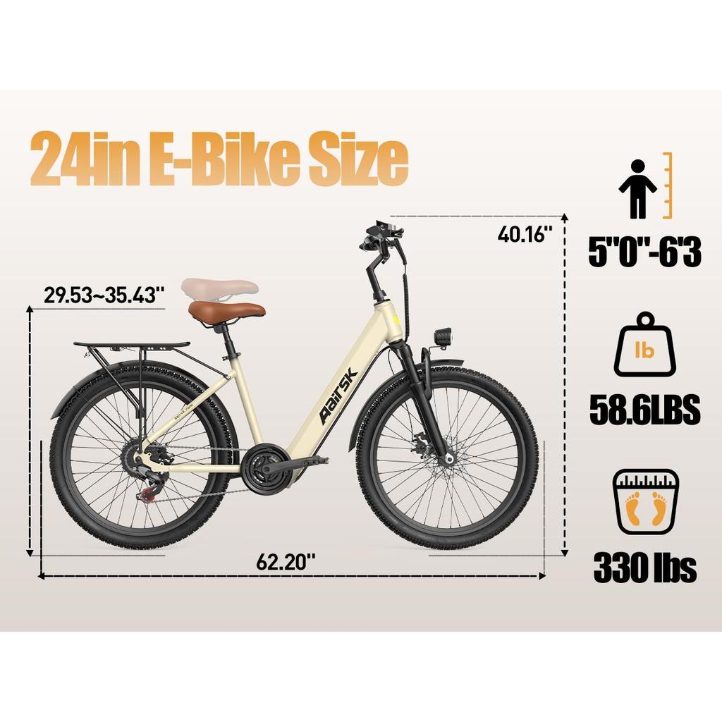 SU7 250W Motor City Electric Mountain Bike MTB 13Ah Battery Powered Electric Bike 24-Inch Electric Bicycle Street E-Bike