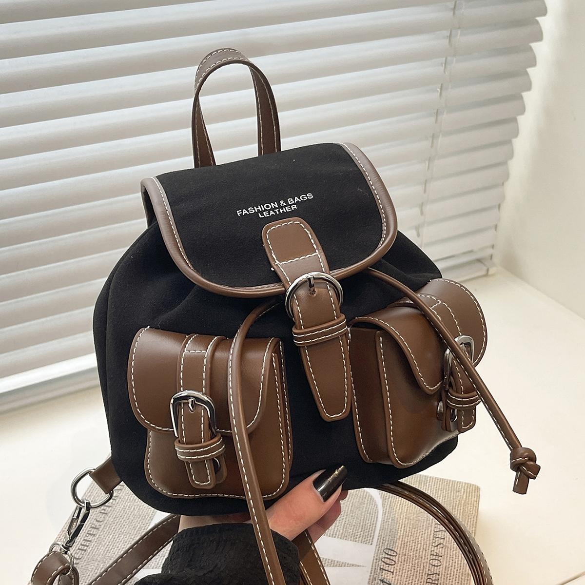 

Autumn and Winter Retro Suede Backpack for Work and Commuting, Versatile Women s Travel Backpack, College Student School Bag, чёрный