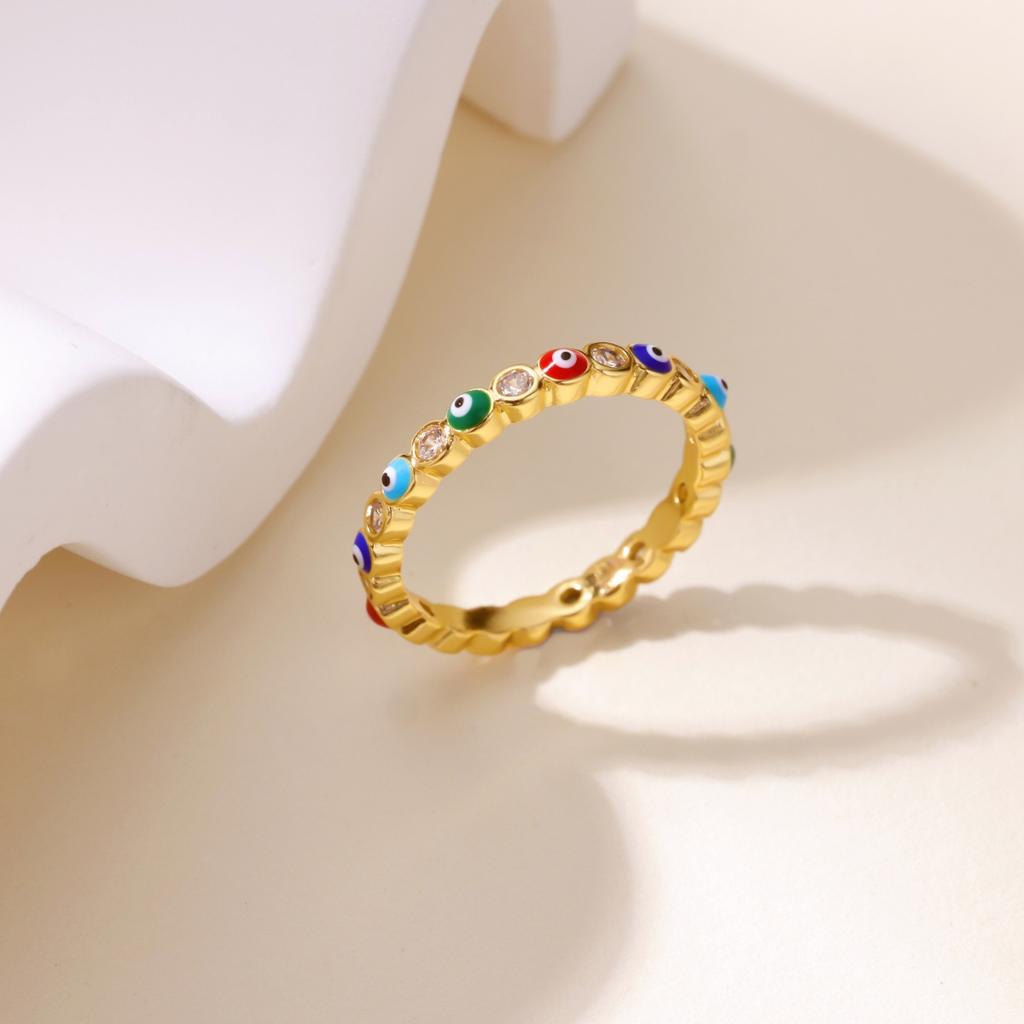 Popular Jewelry Open Ring Women's Micro Inlaid White Zircon Color Dripping Oil Creative Devil's Eye Ring