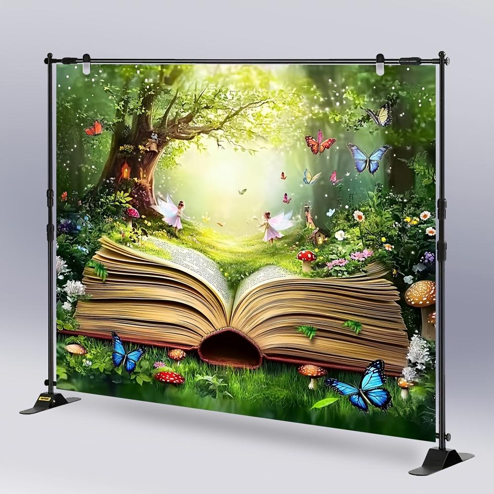 1 piece of "Fantasy Fairyland" background fabric - Tropical Garden, Butterflies, Green Forest, Spring Theme