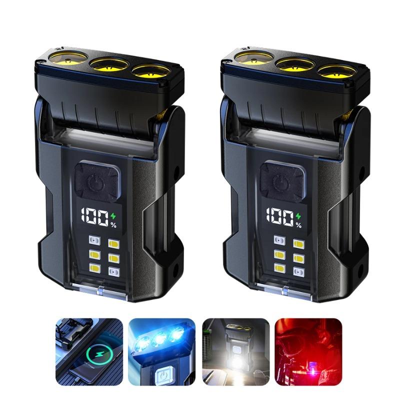 Mini EDC Flashlight Type-C Rechargeable Torch with Magnet Hat Clip 90 ° Adjustable Flash Light Outdoor Emergency Warning Lantern