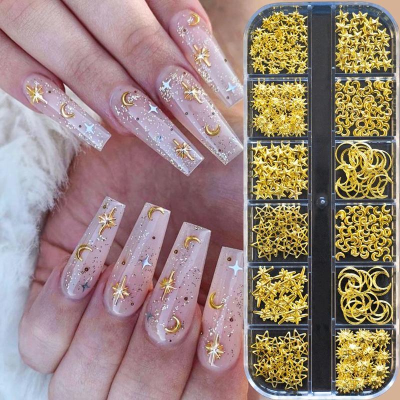 12Grids 3D Exquisite Cross Nail Art Rhinestones Y2K Metal Punk Full Glitter Diamond Cross Nail Charms