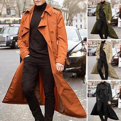 Heren Trenchcoat Revers Lange Mouw Effen Kleur Windjack Dubbele Rijst Lange Stijl Outdoor Zakelijke Outwear