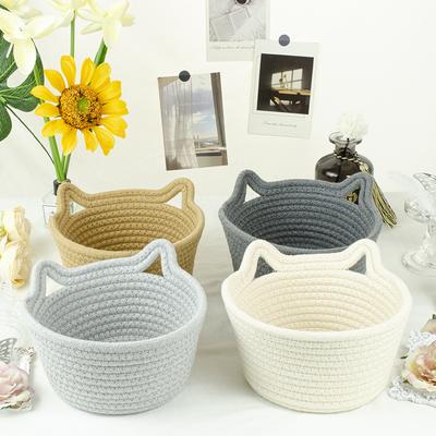 Cat Ears Desktop Storage Basket Handwoven Cartoon Storage Basket Living Room Key Cotton Rope Storage Basket Storage Basket