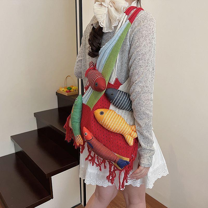 Women's Lazy Style Knitted Tote Bag - Versatile, Fashionable, Large Capacity, Single Shoulder, White