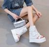 Fashion 10CM Fashion Canvas Spring Summer Platform Wedge Flats Sandal Women Autumn British Motorcycle Fashion ZIP Ankle Boots Shoes