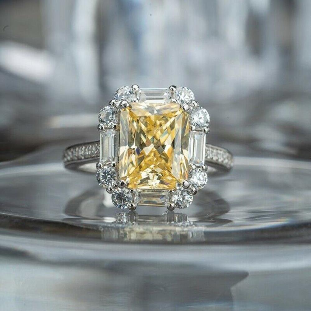 Graceful Women Finger-rings Yellow Color Cubic Zirconia Wedding Anniversary Birthday Gift Mom Silver Color Trendy Jewelry