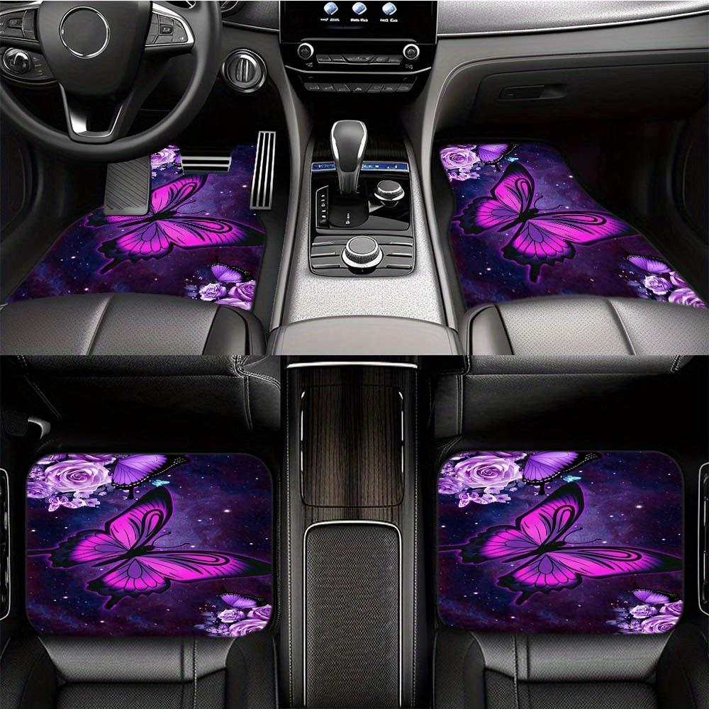 4pcs Purple Butterfly Pattern Car Floor Mats, Water-absorbent, Non-slip And Stain-resistant Mats, Used For Most Car Front And Rear Seat Floor Mats