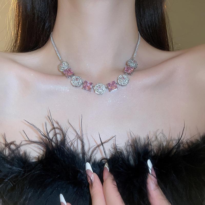 Słodki Zestaw Naszyjnik & Kolczyki z Cyrkoniami w Stylu Koreańskim dla Kobiet - Łańcuszek na Obojczyk, Lekki Luksusowy Styl Dworski