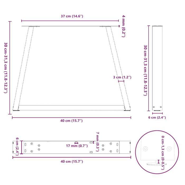 VidaXL Pieds de table basse en forme de V, 2 pièces, acier naturel, 40 x (30-31,3) cm 4012527