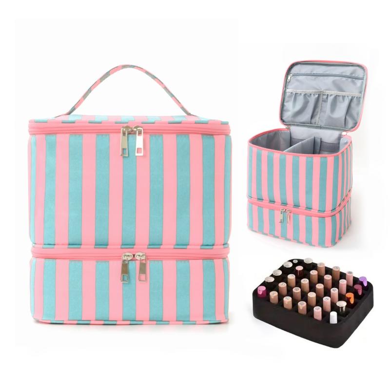 

Double-Layer Nail Polish Storage Bag Essential Oil Bag Portable Cosmetic Nail Care Set Manicure Tool Storage Box 30 Compartments 4