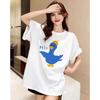 Summer New Chic Cartoon Cat Print T-shirt Women Clothing Fashion All-match Pure Cotton Basic Top Tee Office Lady Loose Pullovers