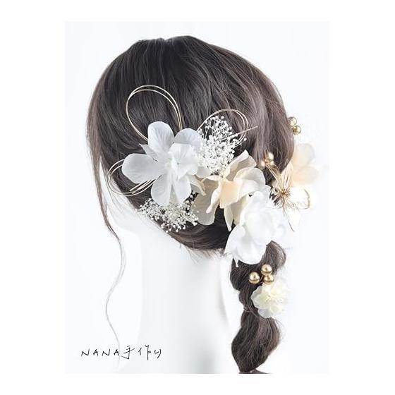NANA Handmade Hair Accessory, Baby's Breath, Tassel, Gold Berry, Mizuhiki Leaf, Artificial Flower, Coming-of-Age Ceremony, Wedding, Graduation,