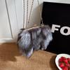 2025 new imitation fox hair women's shoulder bag trendy chain messenger bag fashionable versatile clip buckle bag