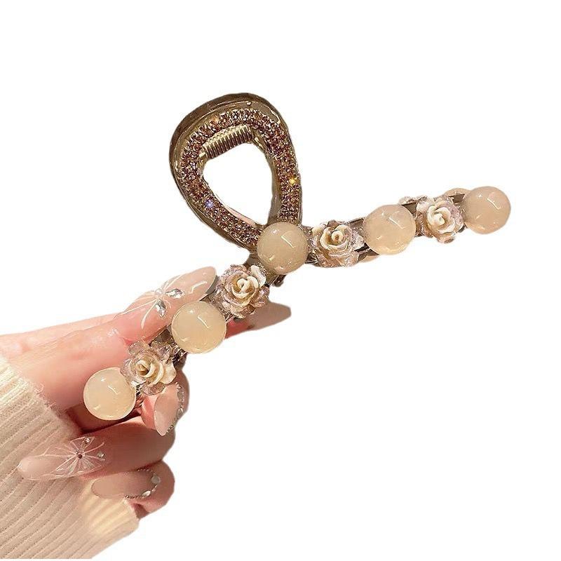 Light Luxury  High-end Sense of Flower  Pearl  Rhinestone  Clip  Female Back Head  Hair Clip  Large Hairpin  Headdress  Hairpin