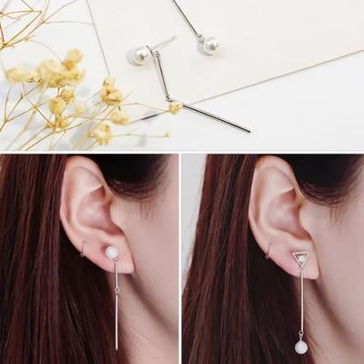 Women's Silver Needle Earrings Daily W148
