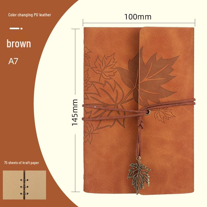 Maple Leaf Retro Loose-Leaf Notebook with Customizable Logo and Skin-Feel Cover