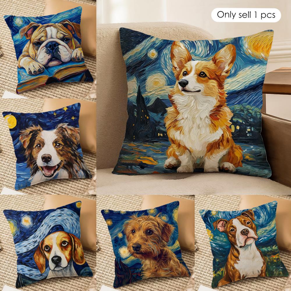 Classic Catoon Starry Sky Dog Cushion Cover Soft Plush Fabric DoubleSided Printed Cushion Covers for All Seasons Home Decor