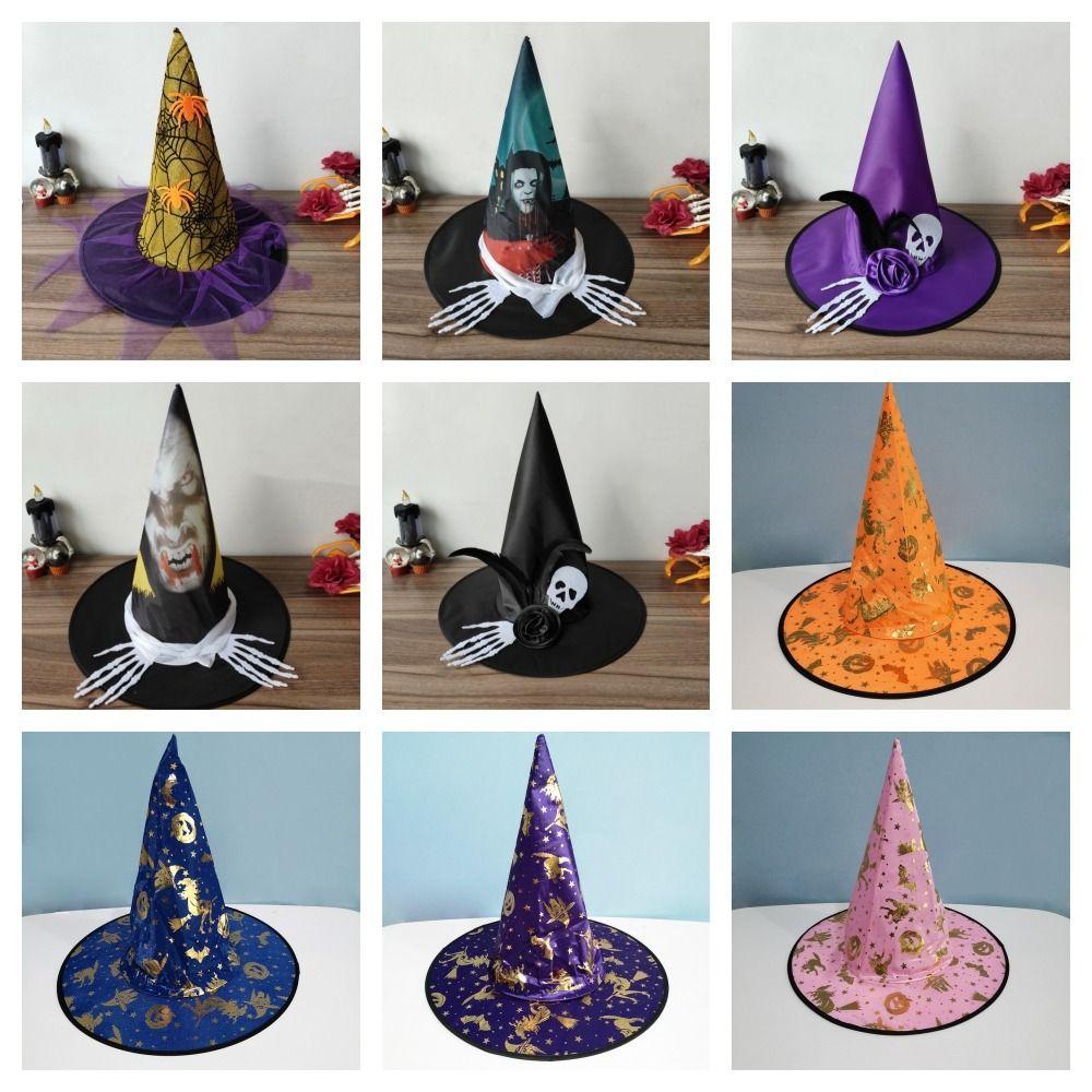 Skull Pattern Halloween Witch Hat Colorful Halloween Cosplay Accessories Children Wizard Cap  Kids
