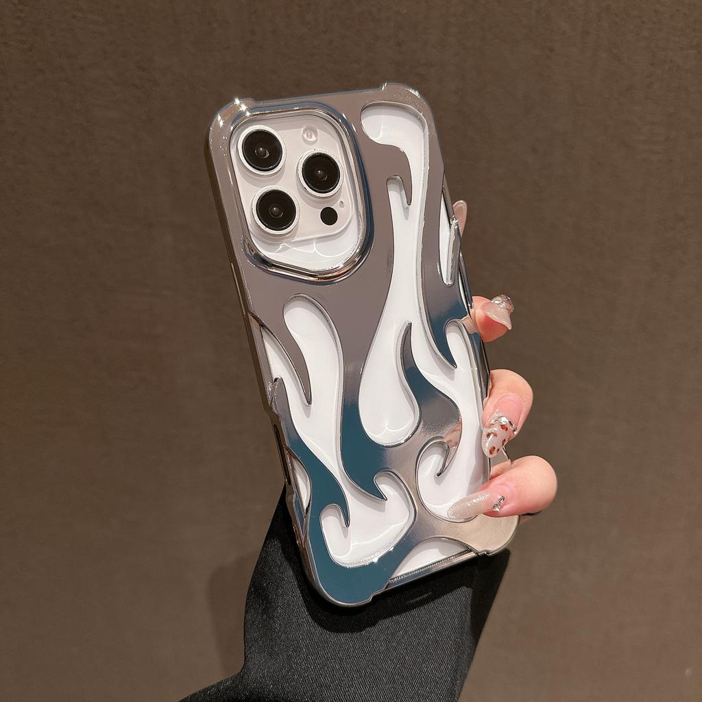 Electroplated Flame Pattern Mobile Phone Case Is Suitable for Apple 16promax Hollow 15 Heat Dissipation 14/13 Anti-drop 12 Large Holes 11