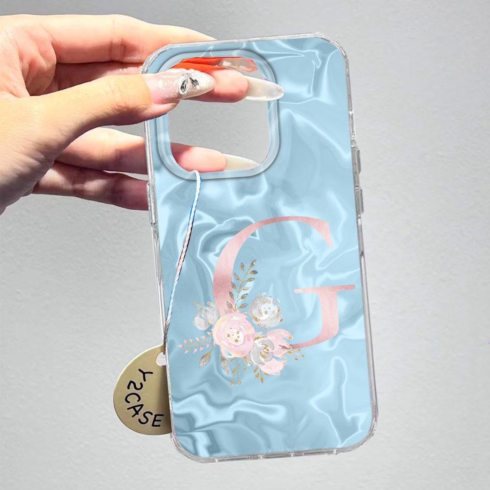 Pink Bule Couple A-Z Letter Flower Shockproof Phone Case For Xiaomi Redmi Note 12 10 8 9 Pro 10S 9s Silicone Shell Back Cover