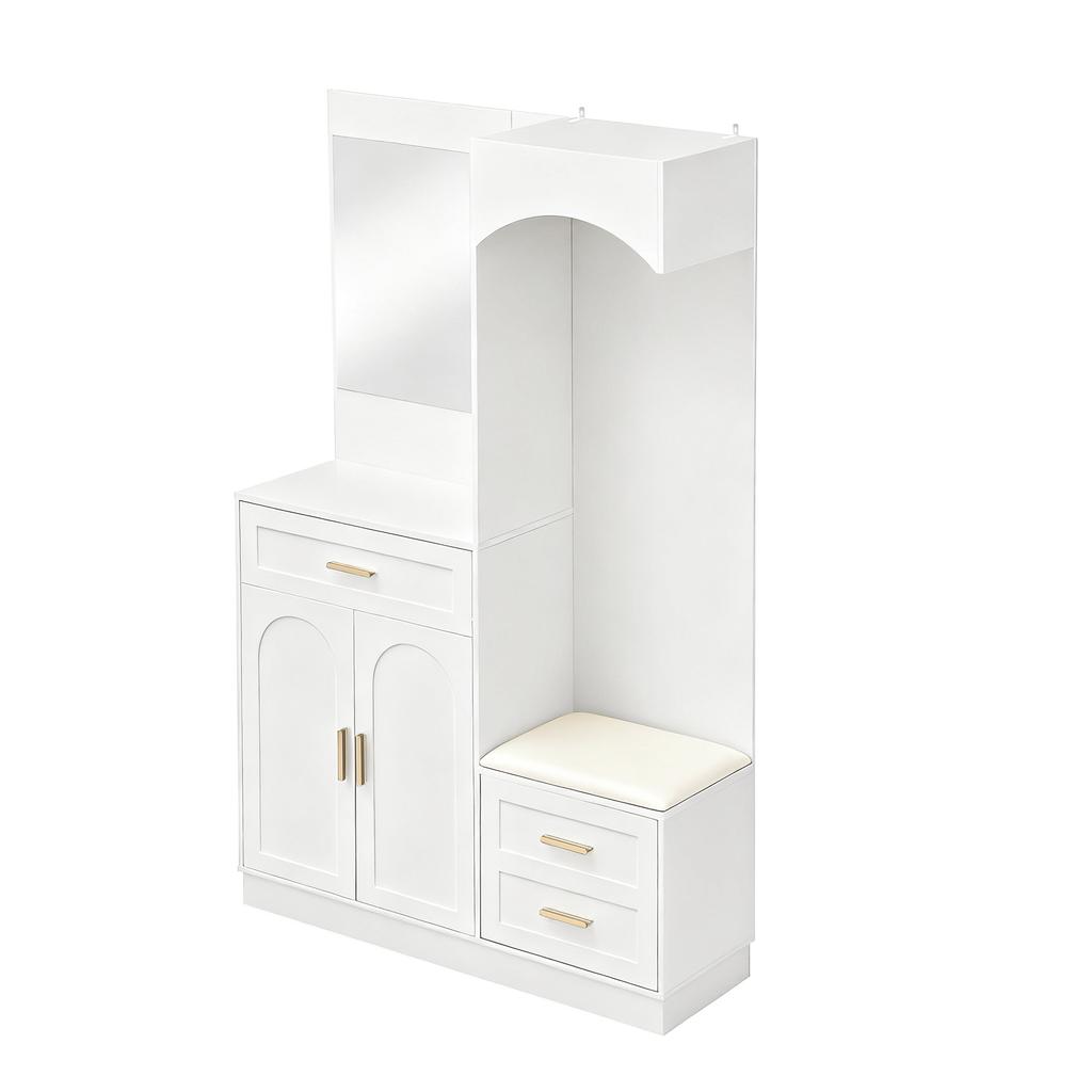 Modern, Compact Wardrobe, Wardrobe Cabinet and Shoe Cabinet Combination, Entrance Cabinet, Multifunctional Storage Shelf with Mirror