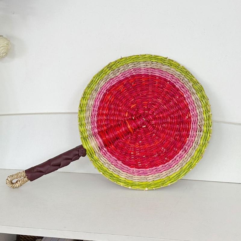 Woven Straw Fan Summer Cooling Grass Handwoven Fan Handmade Fan Nordic Hanging Decorations for Bedroom Wedding
