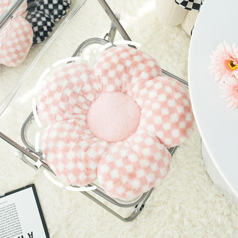 Modern Minimalist Floral Pattern Pillow With Faux Bunny Fur Cover For Sofa Decor