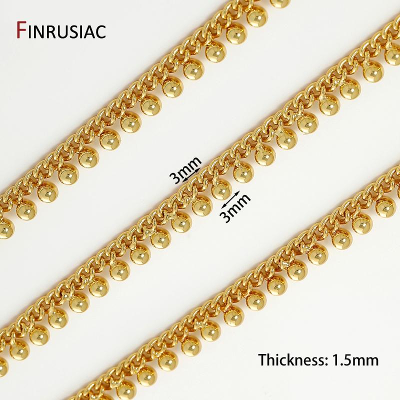 18K Gold Plated Brass Beaded Link Chain For Jewelry,3mm Bead Curb Chain for DIY Necklaces Bracelet Making Accessories 0.5 meter