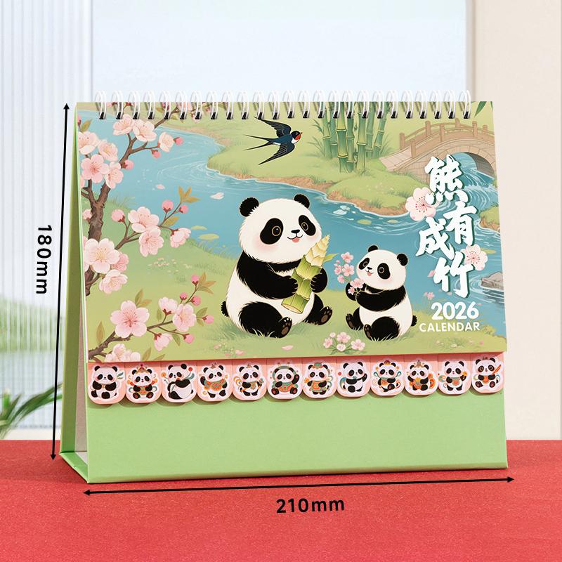 Chinesischer Stil 2026 Pferd Panda Muster Schreibtischkalender Spiralbindung Pferdejahr Kalender Cartoon Monat Datum Anzeige Monatsplaner