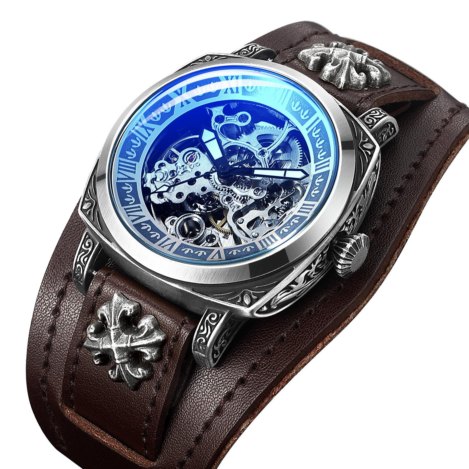 

Механические ретро мужские часы, модные и властные полые модные резные мужские часы