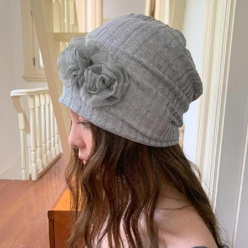 Flower Cold Hat Women's Fashion Versatile Breathable Spring and Summer Rose Thin Pile Cap Niche Baotou