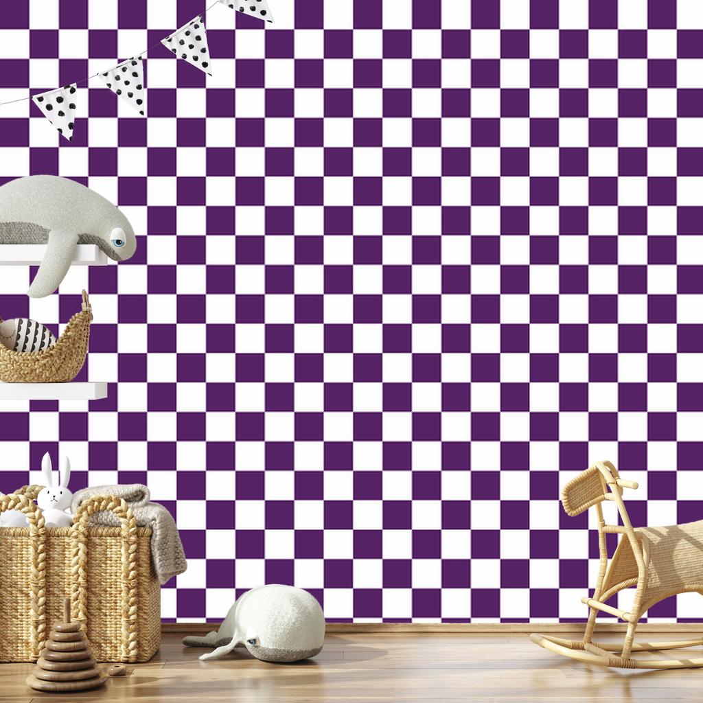 Checkerboard Wallpaper White and Plum for Living Room and Bedroom 50x1000