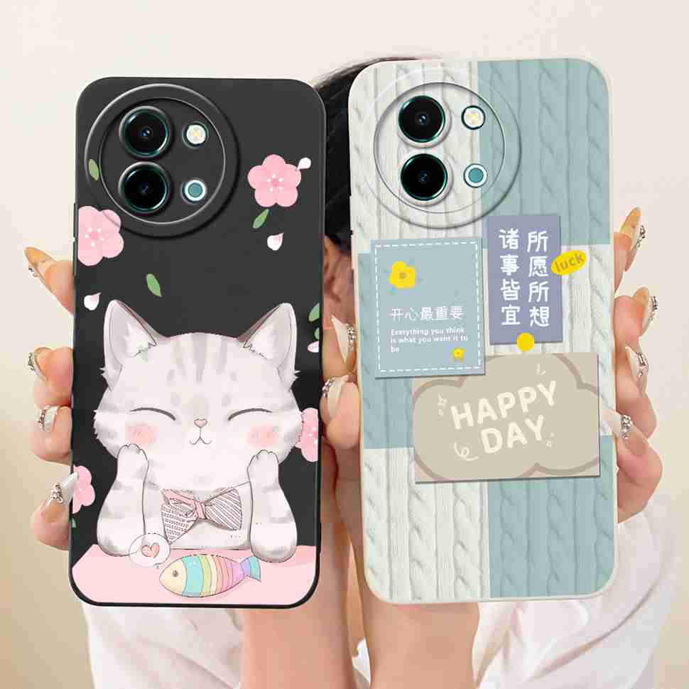 For Vivo Y38 5G Case Cartoon Cat Sunflower Silicone Back Cover For Vivo Y38 Y 38 5G Shockproof Phone Cases Bumper