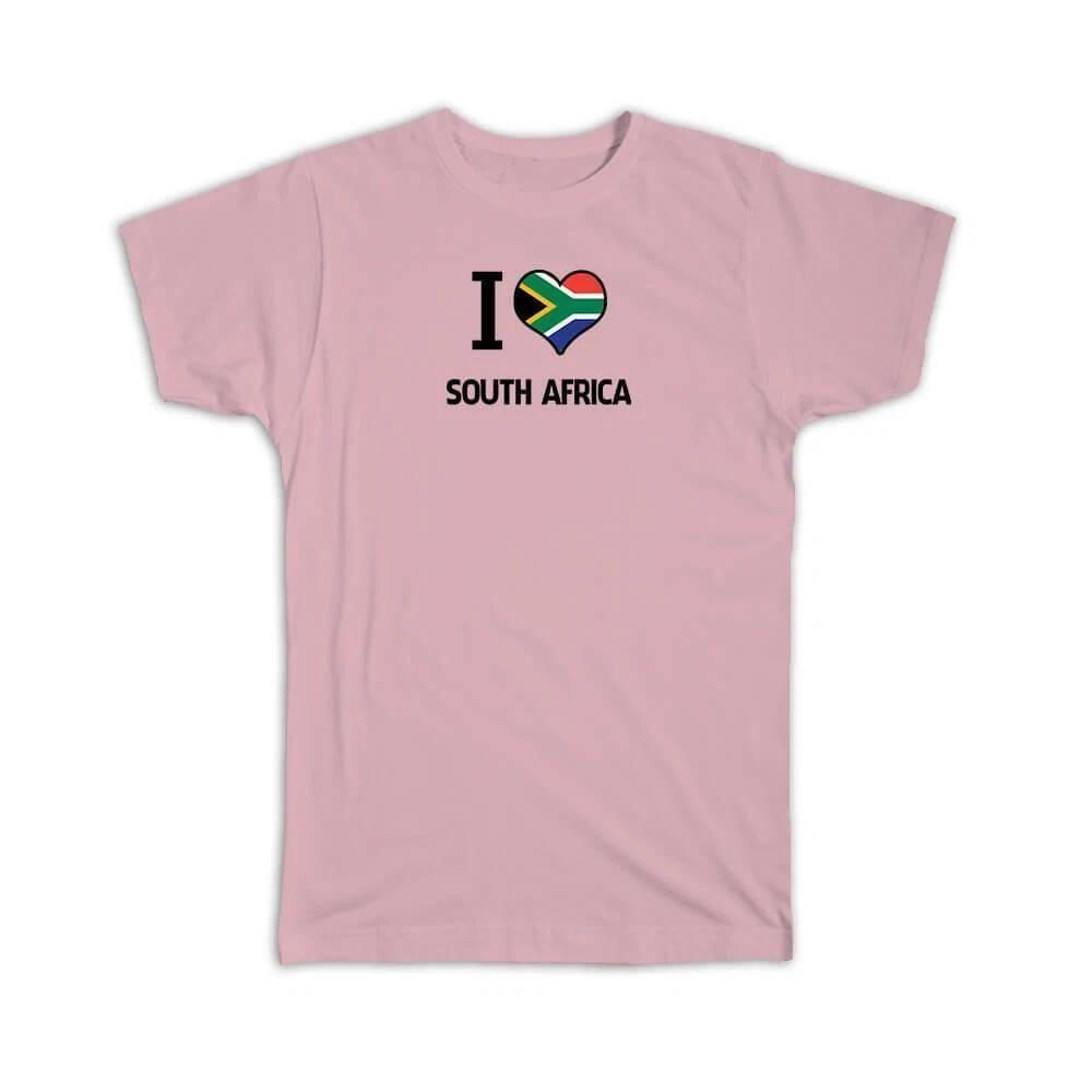 Gift T-Shirt : I Love South Africa Flag Heart Country Crest African Expat 2XL